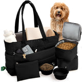 rubyloo Puffer Dog Travel Bag for Dog Moms – Doggy Diaper Bag with Pet Bowls & Food Storage or Everyday Puffy Tote – Doggy Mom Gifts for Women – Lightweight, Travel-Ready Gift for Pet Lovers - Black