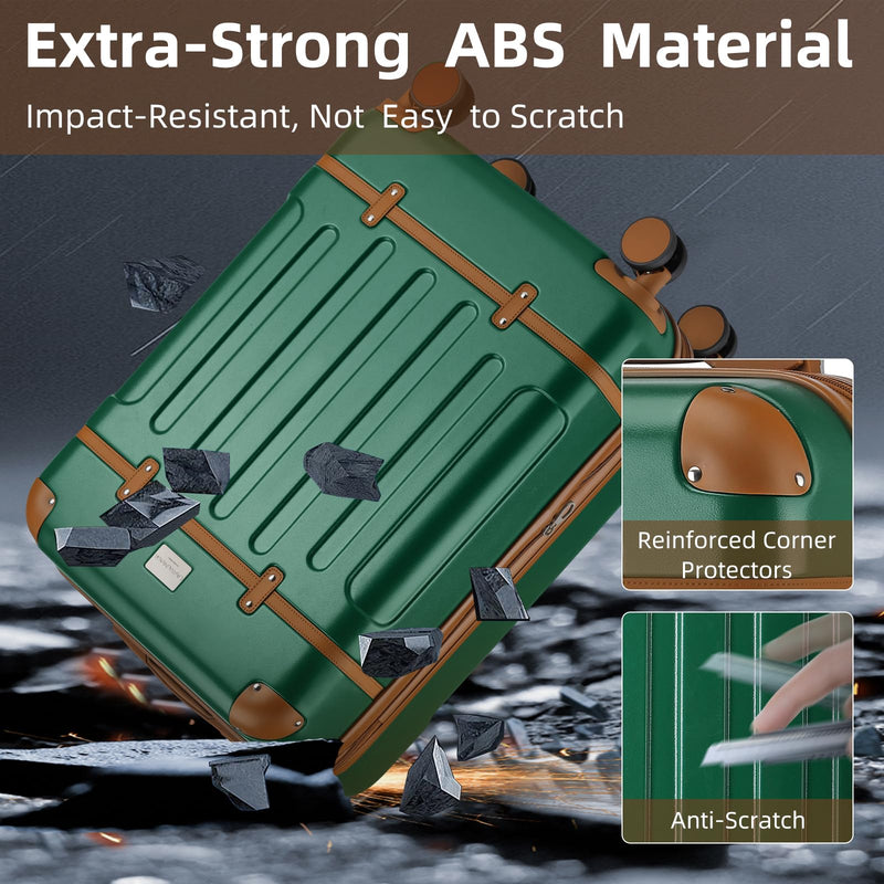 LARVENDER Luggage Sets 3 Piece Expandable Carry on Luggage 22x14x9 Airline Approved Hardshell Suitcase with Wheels TSA Lock, Lightweight Suitcase Set for Women with Travel Backpack, Green