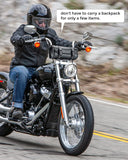 KEMIMOTO Motorcycle Tool Fork Bag PU Leather Universal Saddlebag for Front Fork Handlebar Sissybar Storage Pouch Motorcycle Roll Bag (Black Classic Buckle)