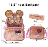 Meetbelify Backpack for Girls 16" 3pcs School Backpacks with Lunch Box for Elementary Students Travel Sequin Backpack
