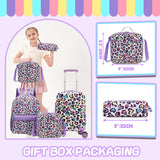 Inprof Kids Luggage with Spinner Wheels 5 Piece Carry on Suitcases for Girls Backpack with Lunch Box Pencil Case 16" Toddler Suitcase Set Airline Approved (Bainbow Leopard)
