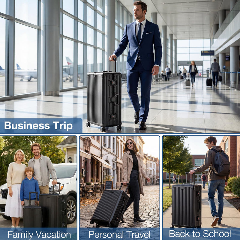 Krute Zipperless Luggage with Spinner Wheels Checked Aluminum Frame Luggage PC Hard Shell Suitcase with Charger and Cup Holder TSA Lock No Zipper 24 Inch Suitcases