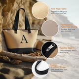 KALIDI Woven Tote Bag for Women, Lightweigh Monogram Beach Bag with Zipper & Sand-Proof Canvas Base, Personalized Gift