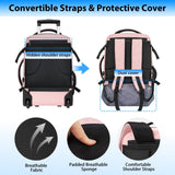Taygeer Rolling Backpack for women, 17 inch Travel Laptop Backpack with Wheels & Shoe Pouch, Large Wheeled Back Pack Carry on Luggage, Overnight College Work Suitcase Bag Roller Mochila Adult, Pink