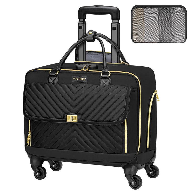 Ytonet Rolling Laptop Bag, Rolling Briefcase for Women with 4 Spinner Wheels, 17.3 Inch Briefcase for Women with Lock and Packing Cube, Laptop Bag with Wheels for Travel Work Business Teacher,Black