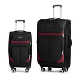 New York XPress 2-Piece Set Front Opening,Softside Luggage Sets w/Double Spinner Wheels Expandable Luggage,Lightweight Travel Luggage Rolling Suitcase w/LOCK（Black-Burgundy,20in/28in）