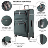 Ricardo Beverly Hills Montecito 3.0 Softside Luggage Collection – Expandable Suitcases with Wheels and TSA Lock, 25" Medium Check-in, Hunter Green
