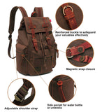 HuaChen Vintage Canvas Travel Backpack with Leather Trim, Laptop Padded Sleeve, Hidden Back Security Pocket, Fits 15-Inch, M32 Coffee Large