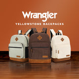 Wrangler Yellowstone Sturdy Backpack for Travel Classic Logo Water Resistant Casual Daypack for Travel with Padded Laptop Notebook Sleeve (Cream)