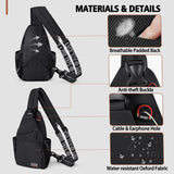 Geestock Convertible Sling Bag for Women Men, 12.6" Crossbody Sling Backpack with Headphone Hole Fit 7.9" Tablet, Lightweight Chest Bag Daypack Crossbody for Travel Sport Hiking & Commute, Black