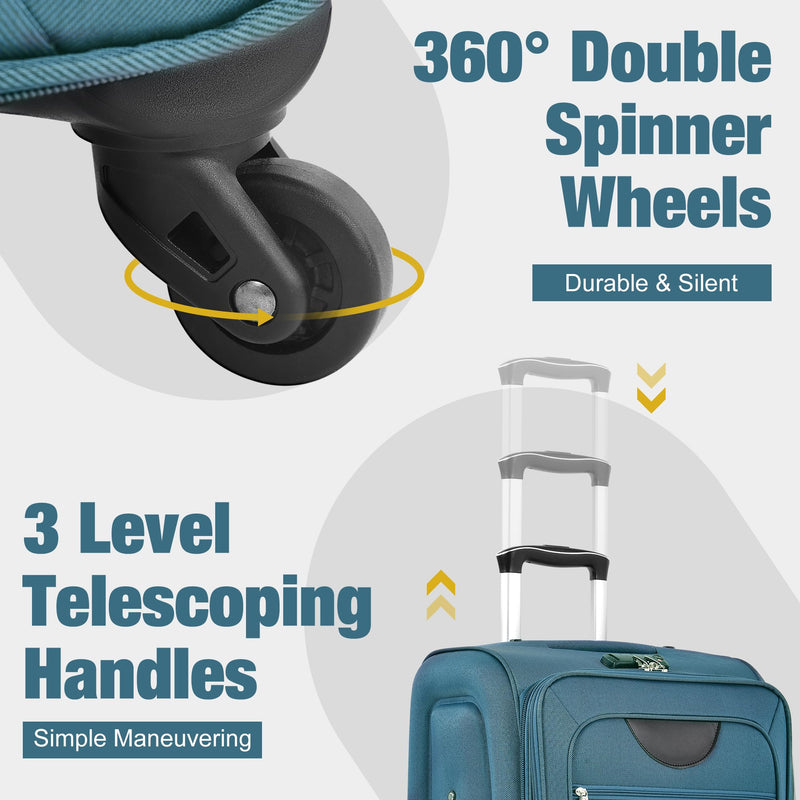 Merax Softside Luggage Set, 5 Piece Expandable Travel Suitcase Set with Spinner Wheels and TSA Lock,22" 26" 30"(Green)