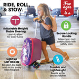 KIDDIETOTES Ride-On Scooter Suitcase for Kids – Hardside Lightweight Carry-On Luggage with Foldable Scooter, LED Wheels, Travel Fun for Toddlers & Children