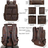 Masa Kawa Leather Backpack for Men Vintage 15.6 Inch Laptop Bag Multi Pockets Casual Travel Daypack Brown