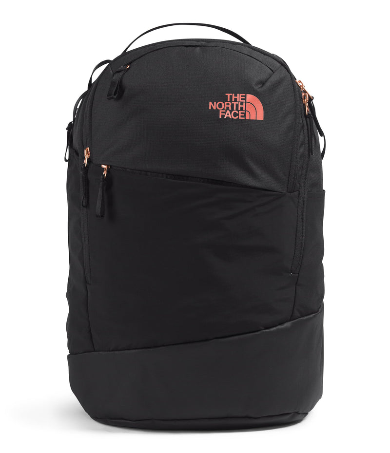The North Face Women's Isabella Transit Backpack | Commuter Travel Bag with 16" Laptop Sleeve, Water-Repellent Finish, Women-Specific Fit, TNF Black Light Heather/Burnt Coral Metallic-NPF, One Size