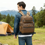 TIDING Men's Vintage Leather Backpack 15.6" Laptop Bag Large Capacity Business Travel Hiking Shoulder Daypacks