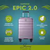 Skyway Epic 2.0 Hardside Lightweight and Durable ABS Shell Luggage, Spacious with Dual Spinning Wheels, Comfort Grip, Men and Women, 28-inch Large Check-In, Silver Lilac