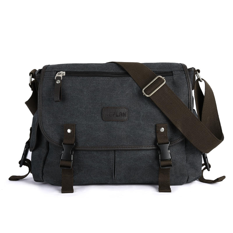 Messenger Bag for Men,Unisex Canvas Shoulder Bag,Classic Vintage Military Messenger Bags for women, satchel Bag,Crossbody Bookbag,Black