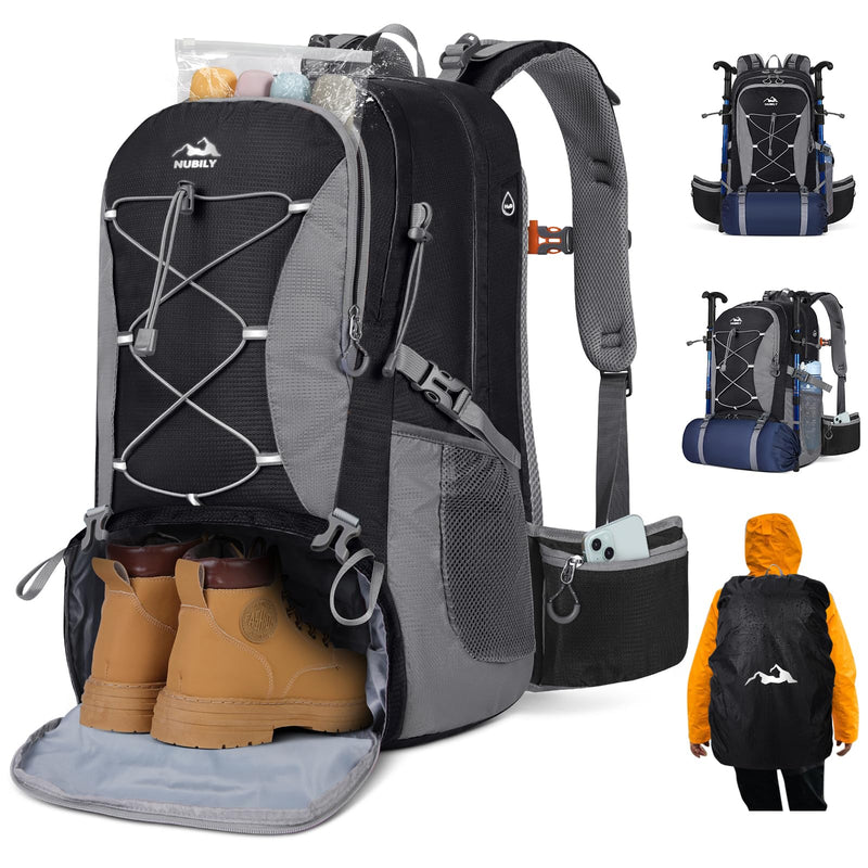 NUBILY 50L Hiking Backpack Waterproof Camping Backpack for Men Women with Rain Cover Lightweight Hiking Daypack Outdoor Travel Dackpack