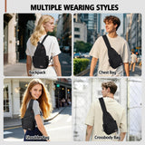 Geestock Convertible Sling Bag for Women Men, 12.6" Crossbody Sling Backpack with Headphone Hole Fit 7.9" Tablet, Lightweight Chest Bag Daypack Crossbody for Travel Sport Hiking & Commute, Black