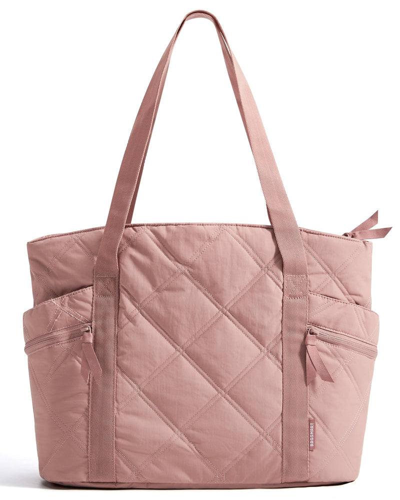 BAGSMART Crush Tote Bag for Women, 20L Puffer Work Tote with Zipper, Travel Essentials Quilted Nurse Hospital Bag, Brier Rose