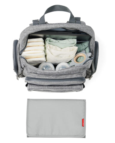 Skip Hop Diaper Bag Backpack with Portable Changing Pad, 9 Total Pockets, Easy-Access Wipes Pocket, Zippered Side Pocket, Luggage Sleeve & Stroller Straps, Fits a 15” Laptop, Luna, Heather Grey