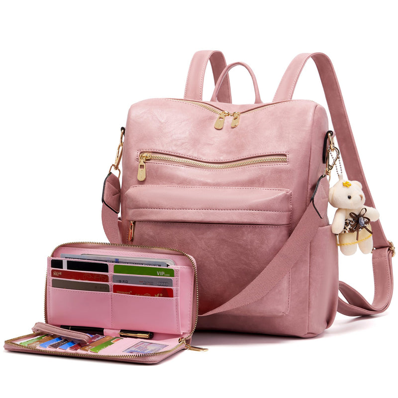 Soperwillton Women Backpack Purse Multipurpose Design Handbags Shoulder Bag PU Leather Travel bag Backpack Set 2pcs