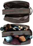 RUSTIC TOWN Full Grain Leather Travel Toiletry Bag - Cosmetic Ditty Kit Organizer (Dark Brown)