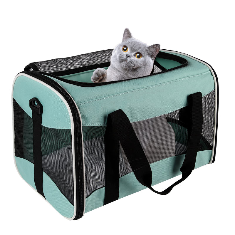Cat Carrying Case Pet Dog Carrier Soft-Sided Cat Bag Airline Approved, Pet Travel Carrier Up to 15 Lbs, Collapsible Cats Carrier Dog Carrier for Medium Small Cats Dogs(17x11x11 Green)