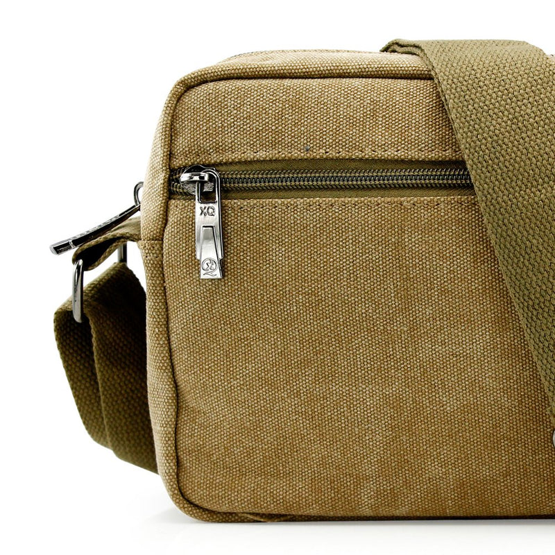 GEARONIC TM Men Vintage Crossbody Canvas Messenger Shoulder Bag Hiking Military Travel Satchel - Khaki