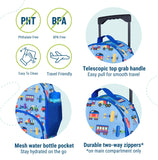 Wildkin Kids Rolling Luggage – Carry-On Size for School & Overnight Travel - Trains, Planes, and Trucks