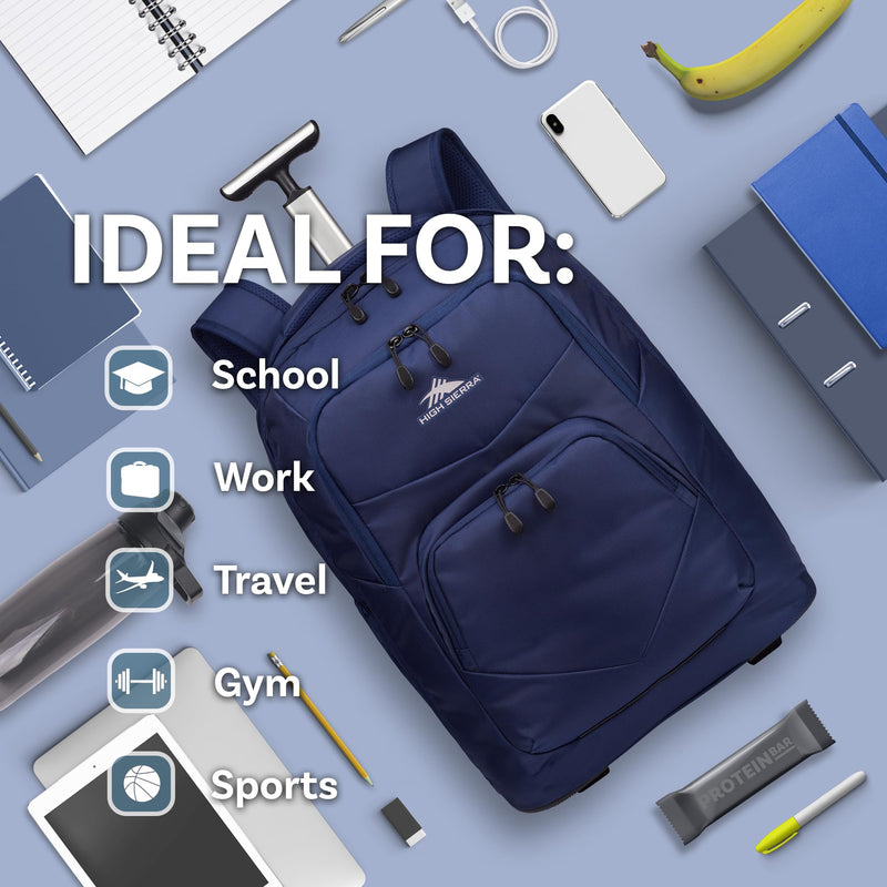 High Sierra Freewheel Pro Wheeled Laptop Backpack Bookbag for Travel or Work with Rotating Handle and Padded Laptop Sleeve, True Navy