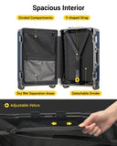 LEVEL8 20/24 Inch Zipperless 2 Piece Luggage Sets with Aluminum Frame, Lightweight Hard Shell Suitcases with Spinner Wheels, Metal Travel Luggages with Double TSA Locks, Blue