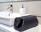 HLC Leather Toiletry Bag for Men Best Gift Premium Genuine Dopp Kit Shaving Kit Organizer Travel Kit Pouch Bag 10 inch Size (Black)