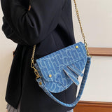 ONE2MAY Denim Saddle Bag Clutch Purse Shoulder Handbag for Girls Women Trendy Design Satchel Bags Crossbody bag Denim Purse