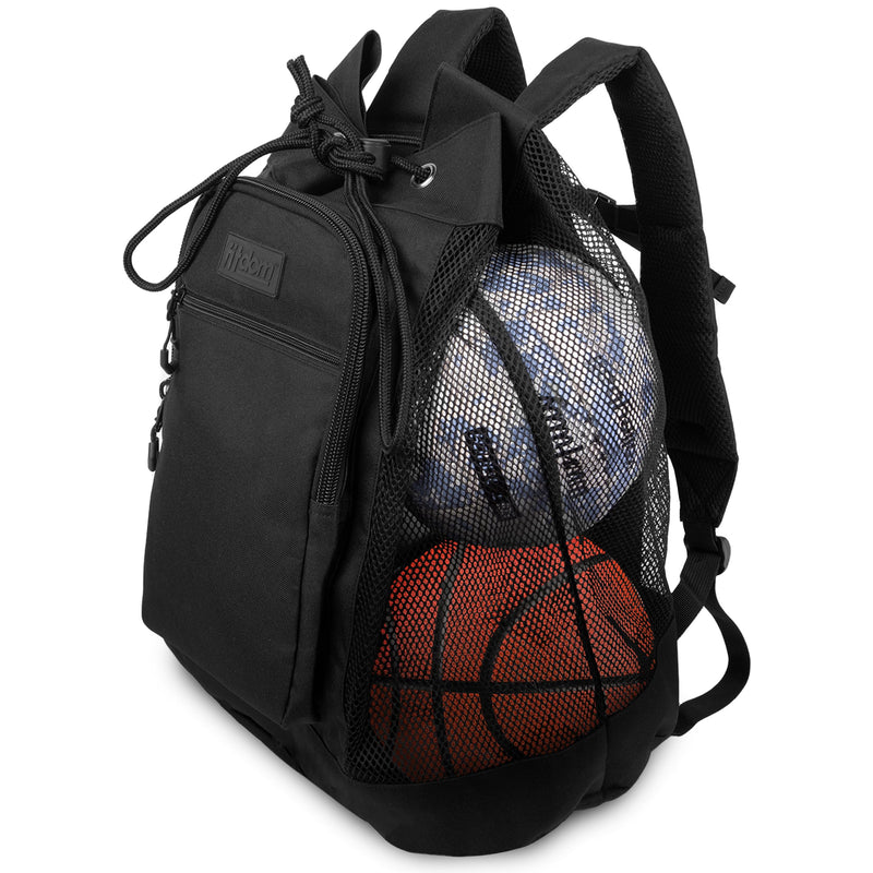 Fitdom Heavy Duty Small Mesh Equipment Ball Bag w/Adjustable Backpack Shoulder Strap Design for Coach. 2 Different Size Compartments. Perfect for Soccer Football Volleyball Basketball & Water Sports