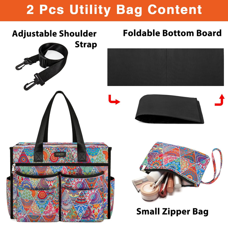 ITIEZY Utility Tote Bag for Women with 18 Pockets - Large Teacher Tote Bag with Zipper Compartment 2 Pcs Everything Bag Nurse Bags for Work, Travel
