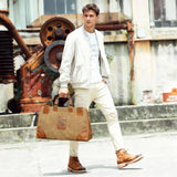 Handadsume Water Resistant Canvas + Leather Travel Luggage Tote Duffle Gym Suitcase Weekender Overnight Bag For Men Male FB8151 (A-Brown)