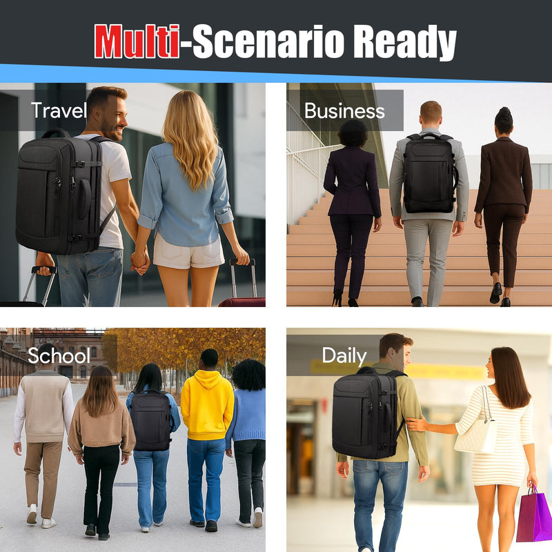 Extra Large Travel Backpack with LifetimeWarranty, Expandable Carry On Backpack with Waterproof Wet Pocket for Men Women, Anti-Theft TSA Flight Approved 18 Inch Laptop Duffel Bag for Travel, Black