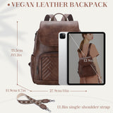 VASCHY Backpack Purse for Women, Chevron Quilted Vegen Leather Flap Backpack Convertible Handbag for Ladies with Guitar Strap Coffee