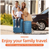 SHOWKOO Luggage Sets Expandable 100% PC Durable Suitcase Sets Double Wheels TSA Lock 4 Piece Luggage Set Navy