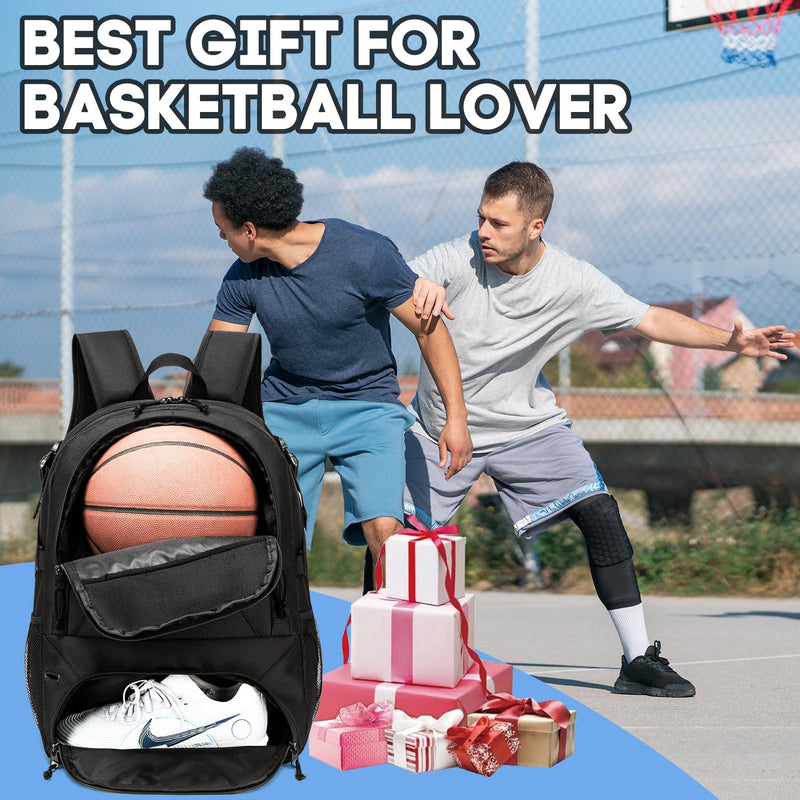 AIRTTUZ Basketball Backpack with Separate Ball Compartment and Shoes Pocket, Large Capacity Sports Equipment Bags for Basketball, Soccer, and Volleyball. (black)