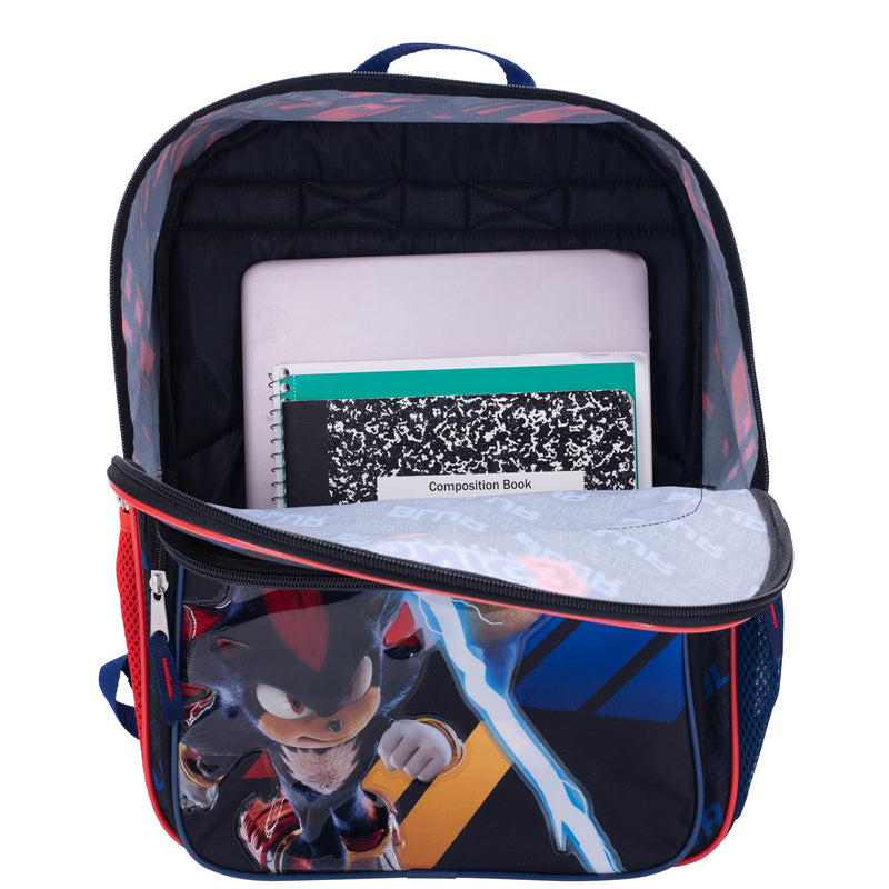 AI ACCESSORY INNOVATIONS Sonic The Hedgehog 3 Movie Backpack for Boys & Girls, Bookbag featuring Sonic & Shadow, Schoolbag with Adjustable Shoulder Straps & Padded Back,16 Inch