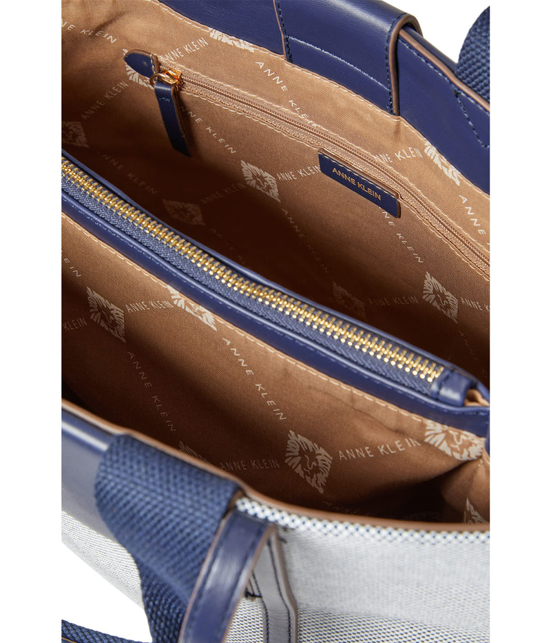 Anne Klein Womens Medium Color Blocked Canvas Tote, Navy- Cream/Distant Mountain