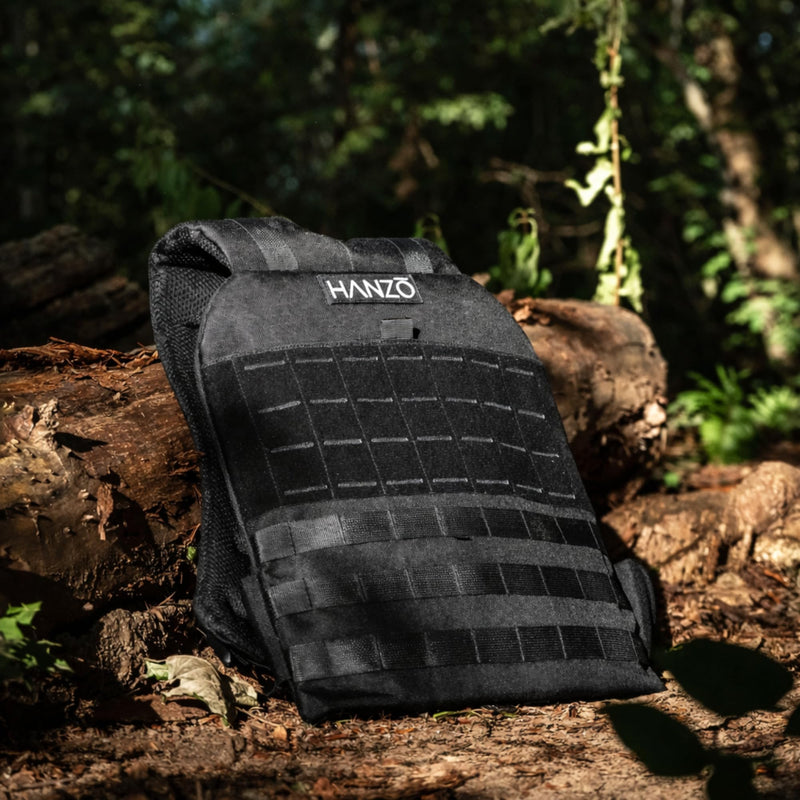 Hanzo Weighted Backpack for Rucking, Fitness Training, Hiking, Walking, Workouts. Adjustable Rucksack Weight Plate Backpack