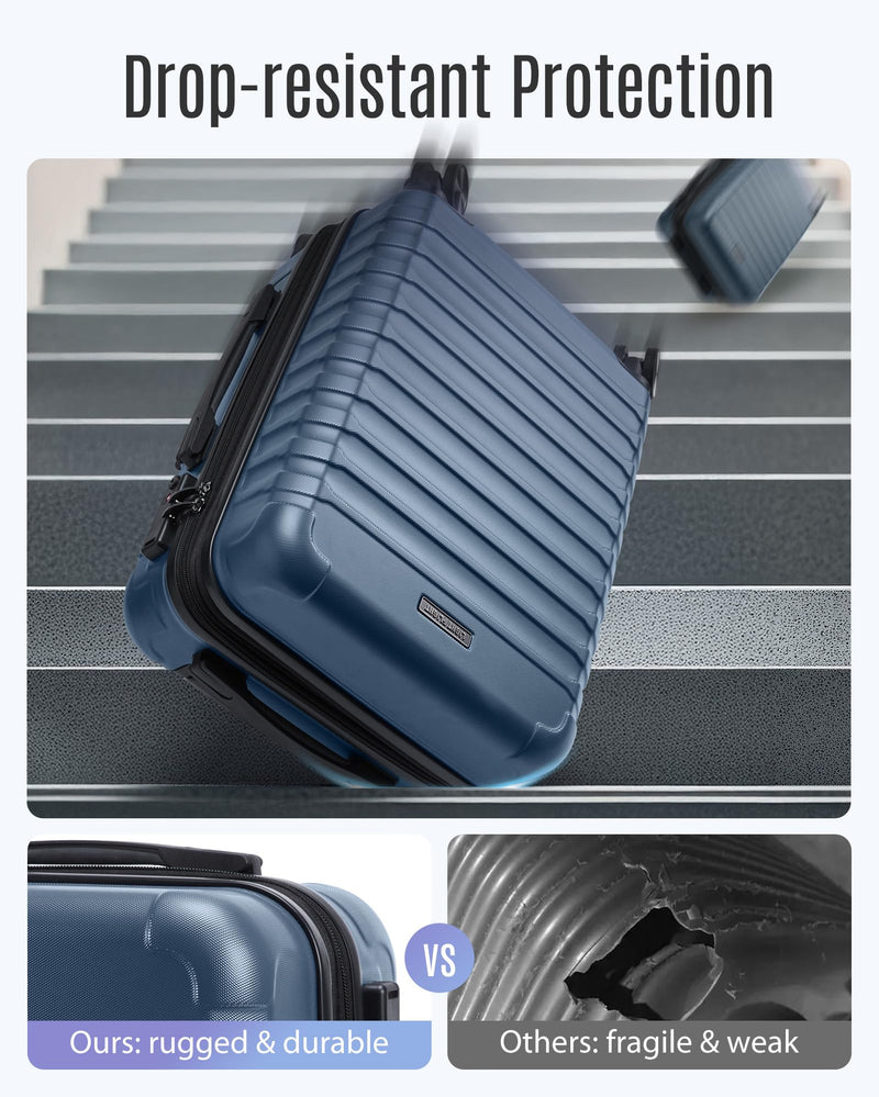 LIGHT FLIGHT Luggage Sets, Carry On Luggage 22x14x9 Airline Approved, Carry On Travel Bag Suitcases with Wheels, Expandable Hardside Lightweight Rolling with TSA Lock 2-Piece Set (DB/20),Royal Blue