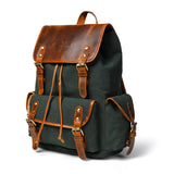 NATURAHIDE Leather Canvas Backpack Durable Vintage Large Travel Laptop Bag for Men & Women Work Hiking School (Oily Green)