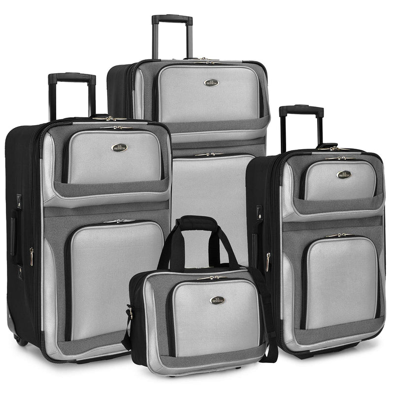 U.S. Traveler New Yorker Lightweight Expandable Rolling Luggage, Gray, 4-Piece Set