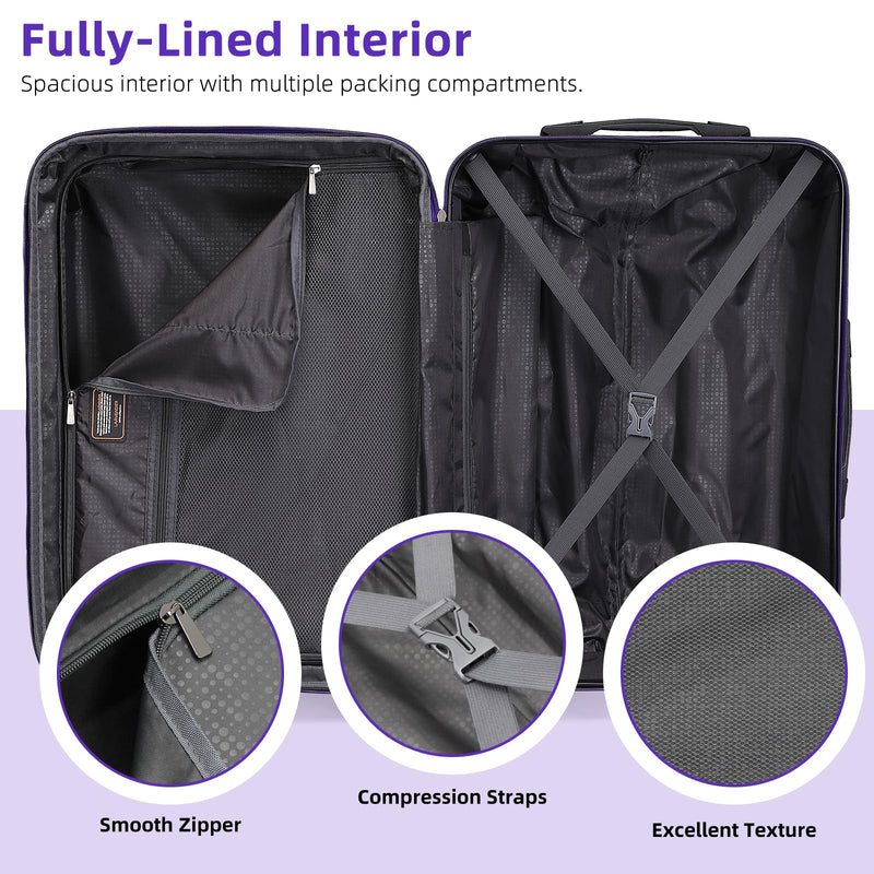 LARVENDER Luggage Sets 3 Piece, 20 Inch Carry on Luggage 22x14x9 Airline Approved Hardside PC+ABS Suitcase Set with Spinner Wheels TSA Lock, Lightweight Luggage Set for Women, Midnight Berry