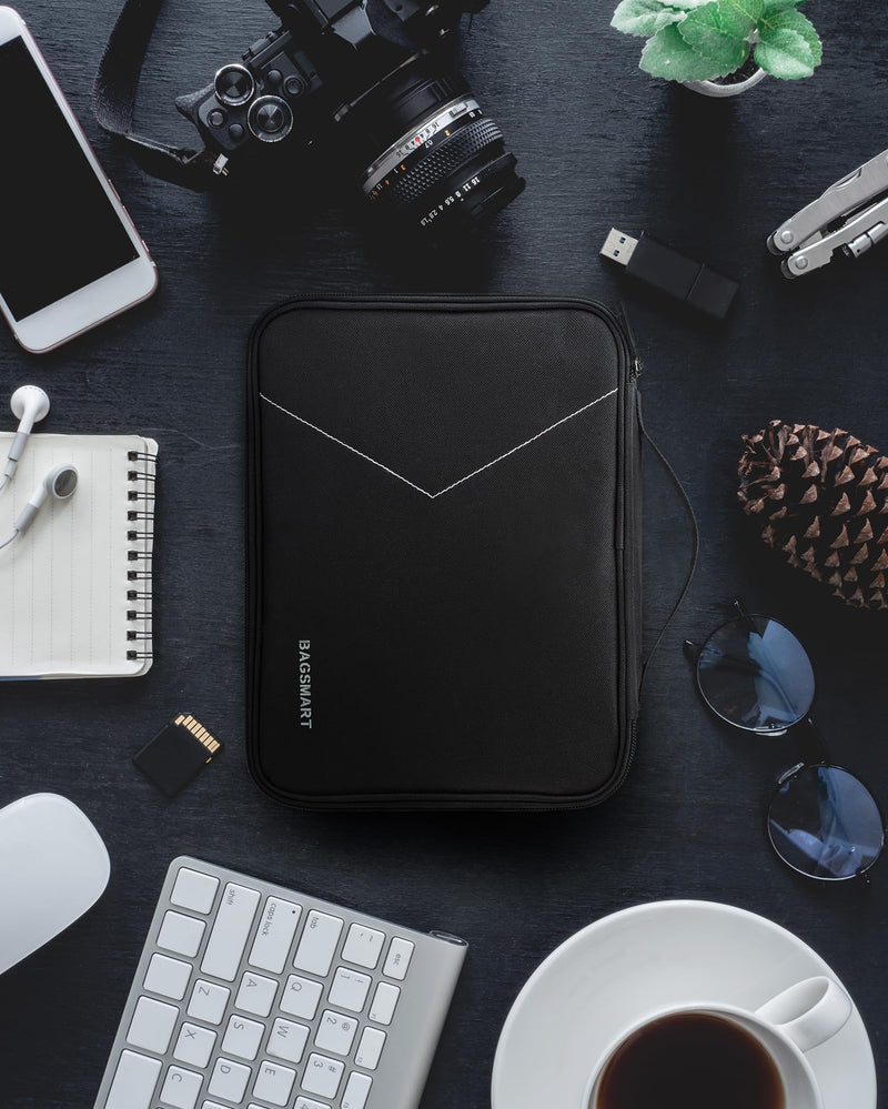 BAGSMART Cable Organizer Bag, Travel Electronics Organizer with Adjustable Divider, Tech Bag Carrying Case, Storage Bag Sturdy Tool Case with Handle for Cellphone Cord Electronics Accessories, Black