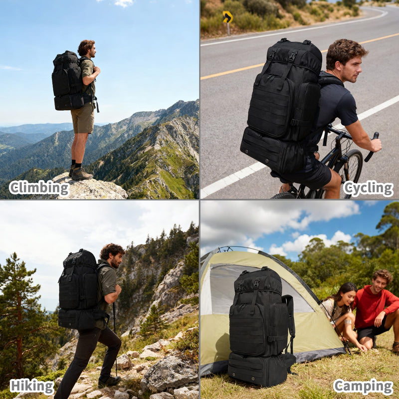 Lizbin Hiking Backpack, 80L Molle Military Tactical Rucksack, Camping Backpack with Shoe Compartment, Lightweight Rucksack for Men, Water Resistant Hiking Daypack Survival Bag Hiking Bag (Black)